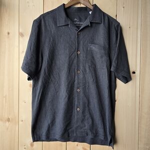 Tommy Bahama Island Zone Silk Dark Gray Casual Button Down Shirt Mens Medium